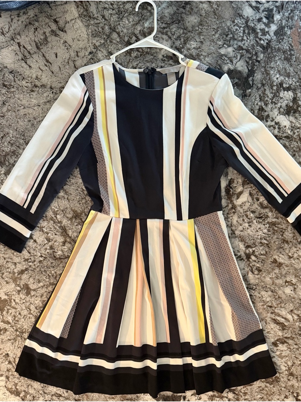 H&M Black and White Striped Fit-and-Flare Dress with Pastel Accents